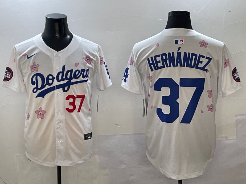Men Los Angeles Dodgers #37 Hernandez White Sakura Edition 2025 Nike MLB Jersey style 2->los angeles dodgers->MLB Jersey